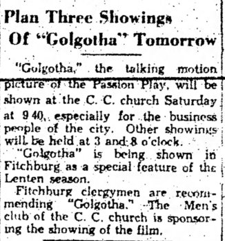 Golgotha church announcement Fitchburg_Sentinel_Fri__Mar_15__1940_